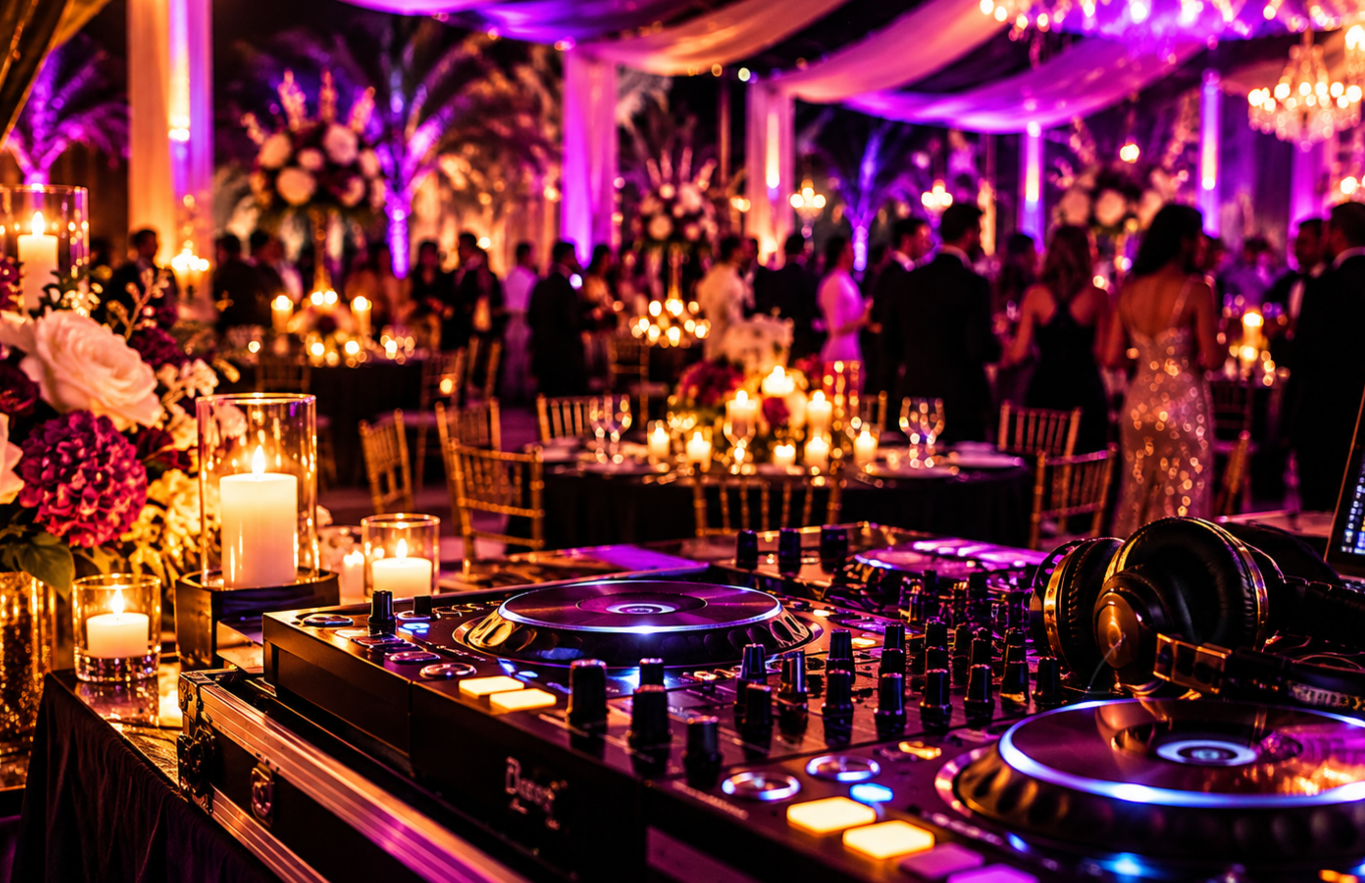 DJ booth at a candlelit private reception